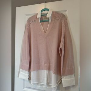 Brochu Walker Blush V-Neck Sweater with Layered Design